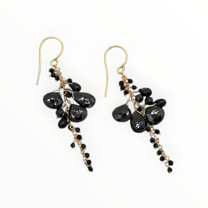 Midnight Black Spinel Gold Waterfall Earrings