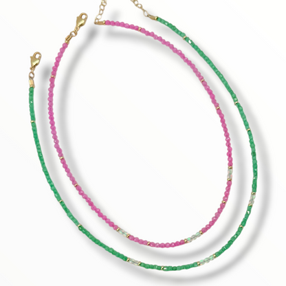 Pink & Green Orchid Choker & Opal Accents