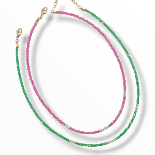 Pink Orchid or Green Palm & Opal Choker