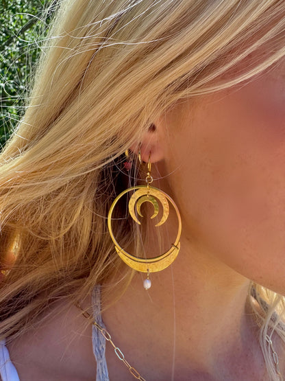 Luna Crescent Pearl Hoops