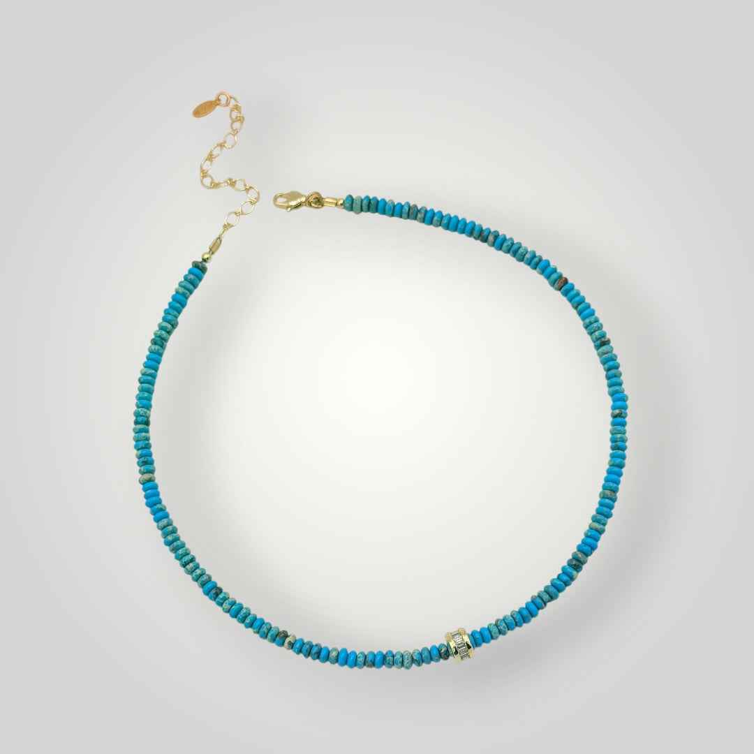 Blue Jasper Heishi Necklace with Gold Accent