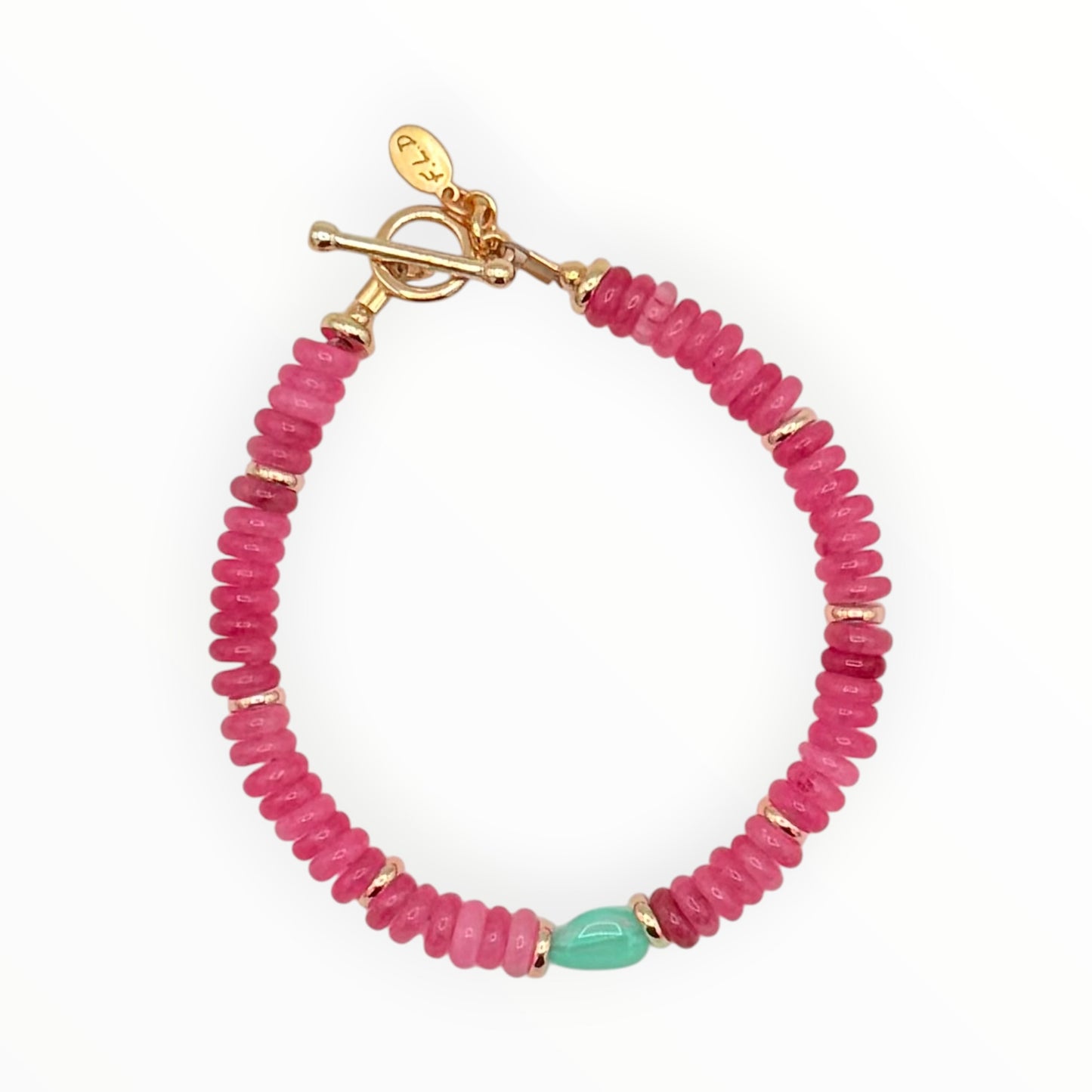 Pink Jade & Opal Gold Toggle Bracelet