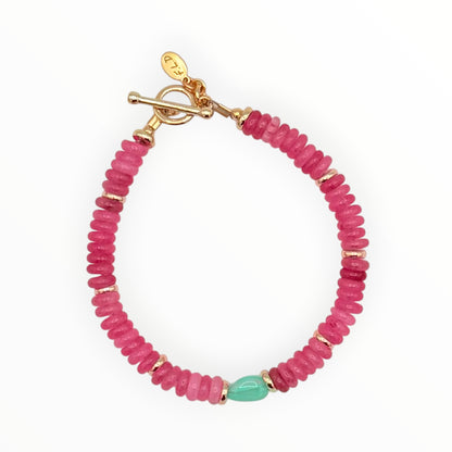 Pink Jade & Opal Gold Toggle Bracelet