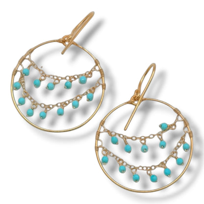 Delicate Gem or Pearl  Draped Gold Hoops