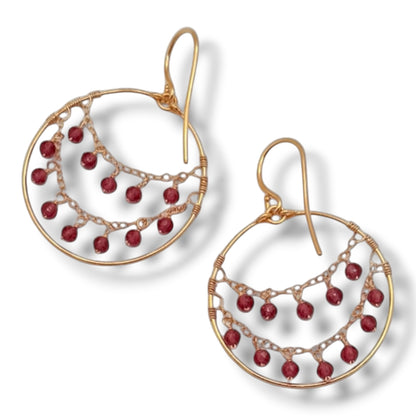 Delicate Gem or Pearl  Draped Gold Hoops