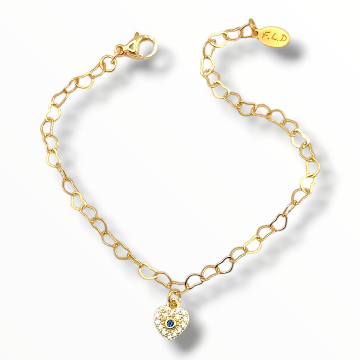 Dainty Heart Link Charm Bracelet – Gold Zircon Celestial Charms