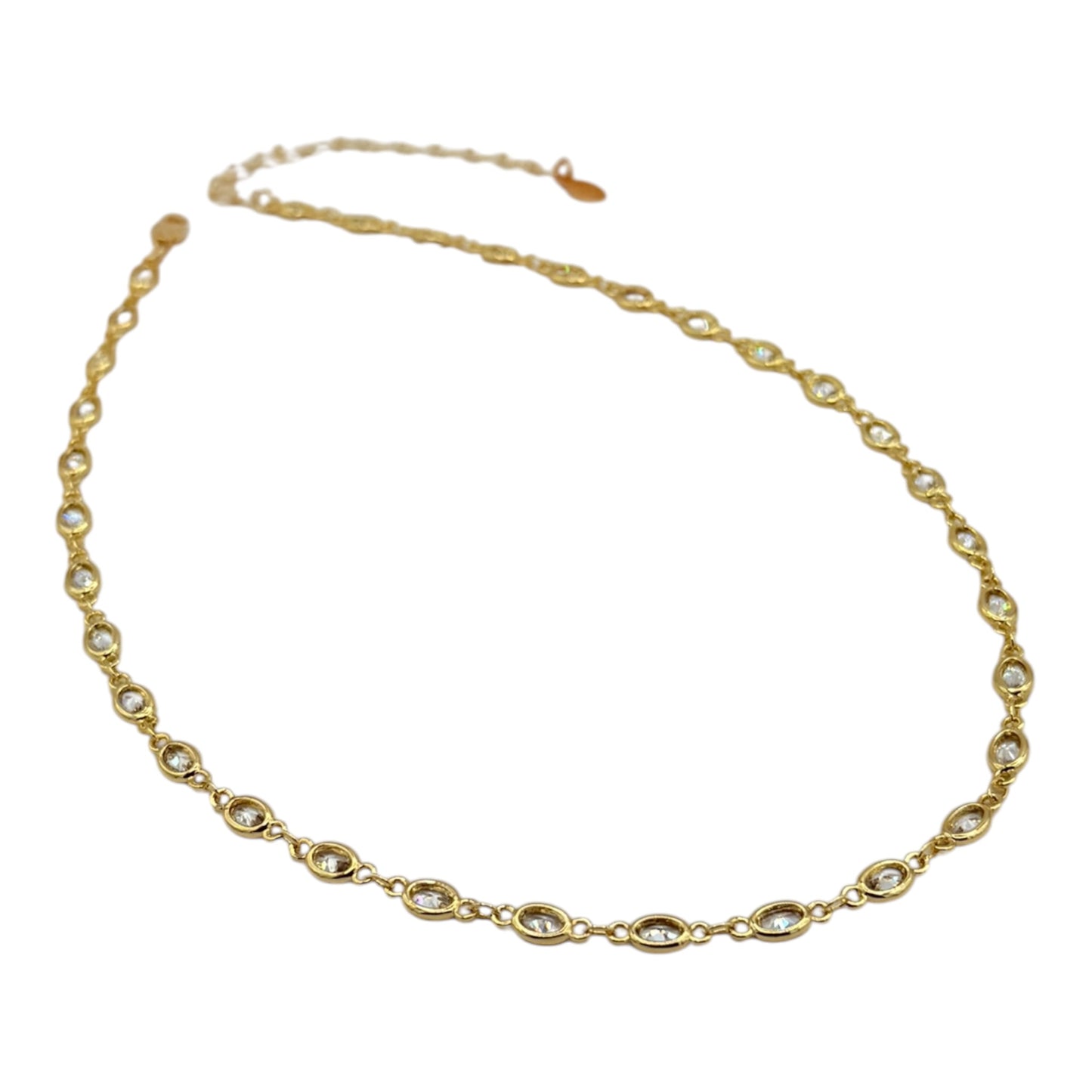 Gold Oval Zircon Chain Necklace