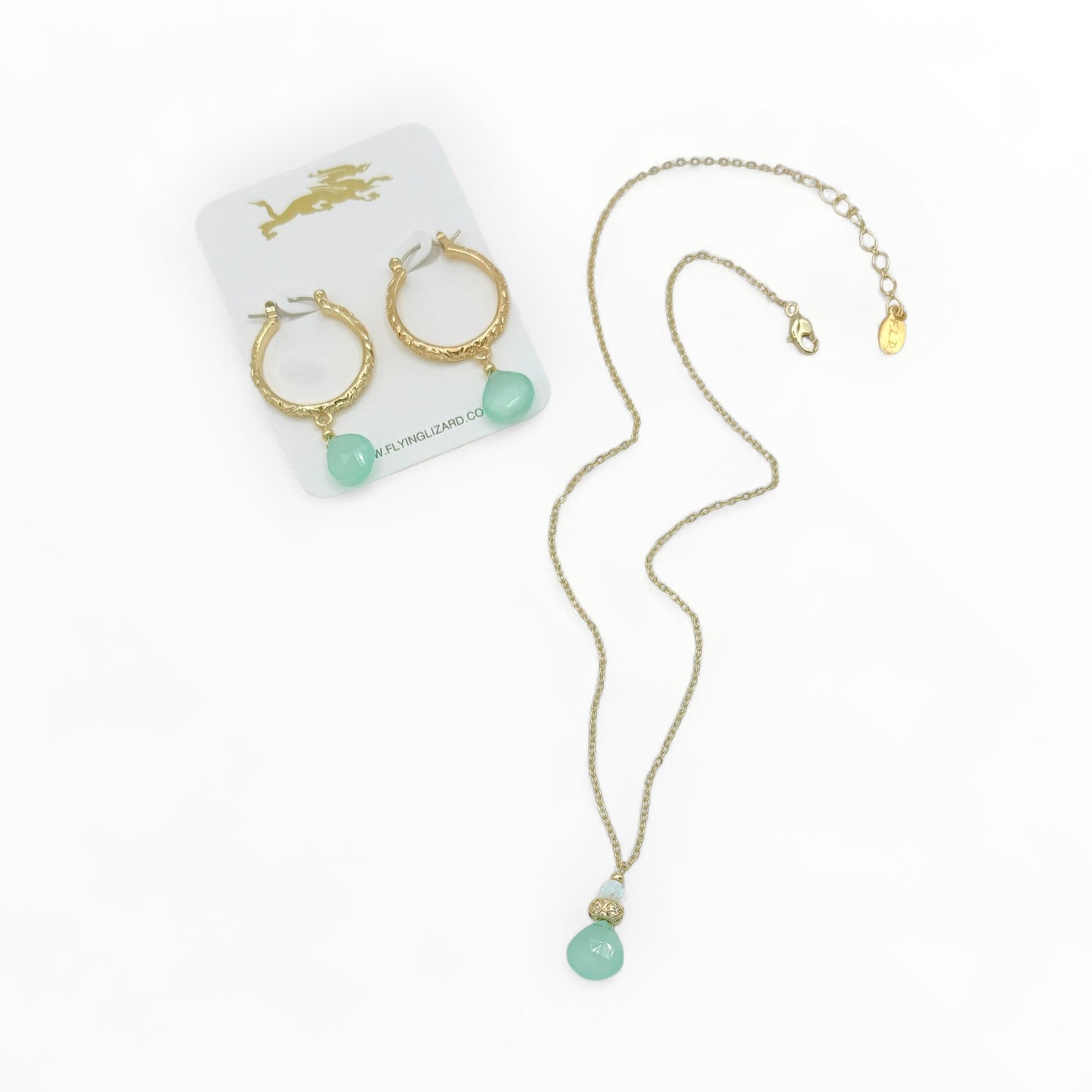 Chalcedony Drop Necklace with Opal & Gold Crusted Bead