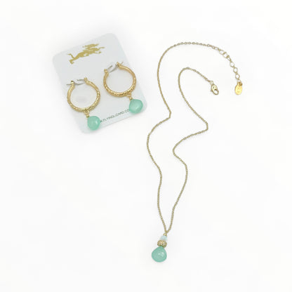 Chalcedony Drop Necklace with Opal & Gold Crusted Bead
