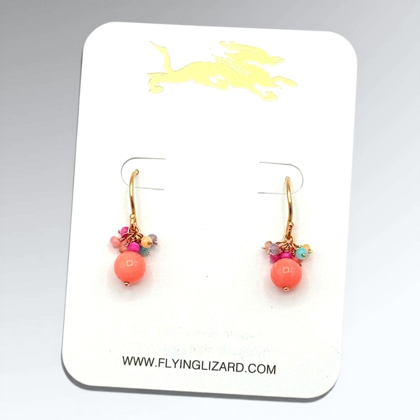 Coral Pink Rainbow Cluster Earrings