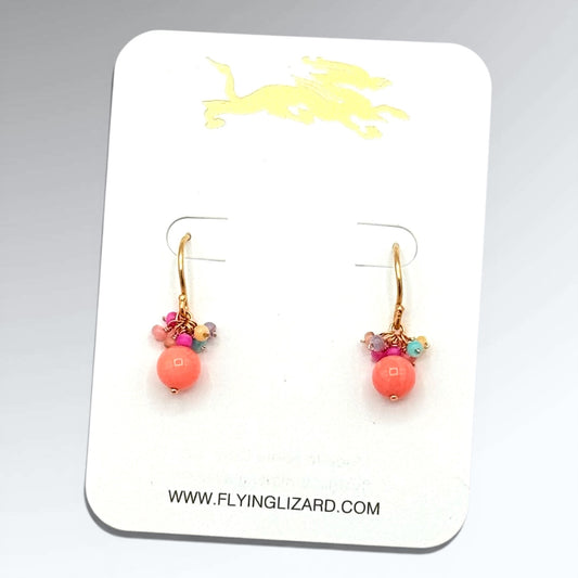 Coral Pink Rainbow Cluster Earrings
