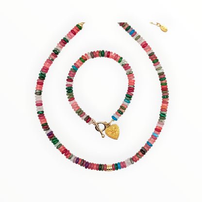 Mixed Gemstone Choker Necklace with Gold Accents