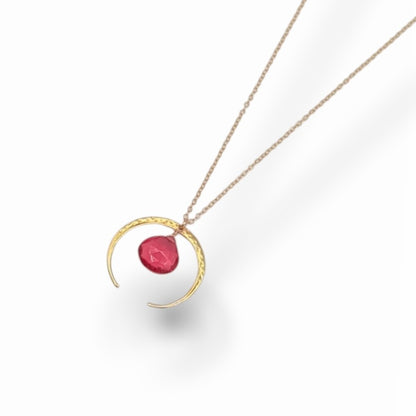 Gold Crescent Moon & Gem Drop Necklace