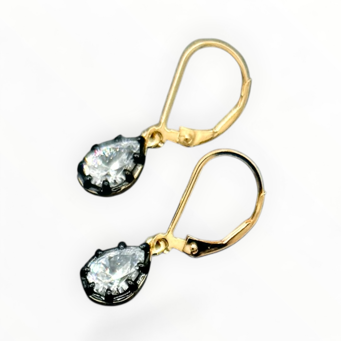 Vintage Black Prong Zircon Drop Earrings Round & Pear