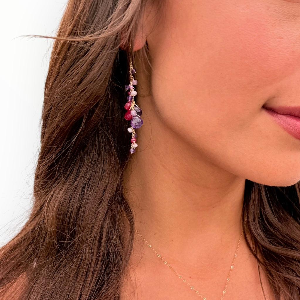 Ruby Amethyst Cluster Earrings