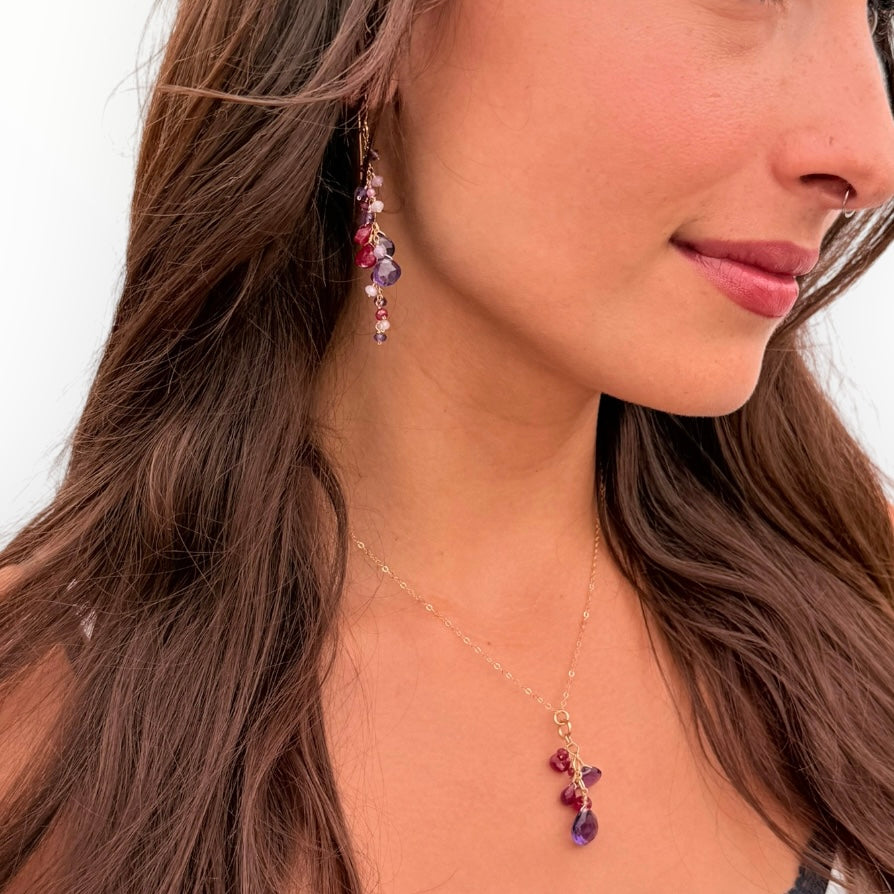 Ruby Amethyst Cluster Earrings