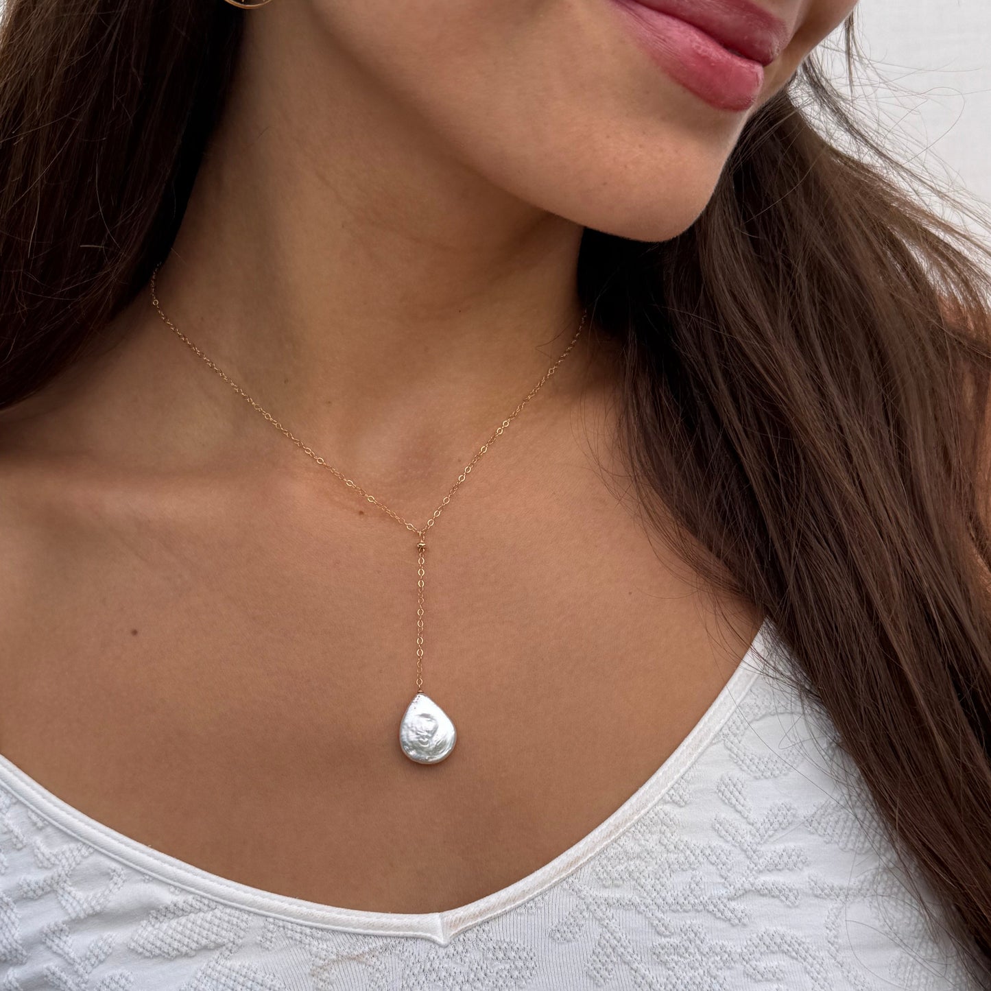 Love TearDrop Pearl Lariat
