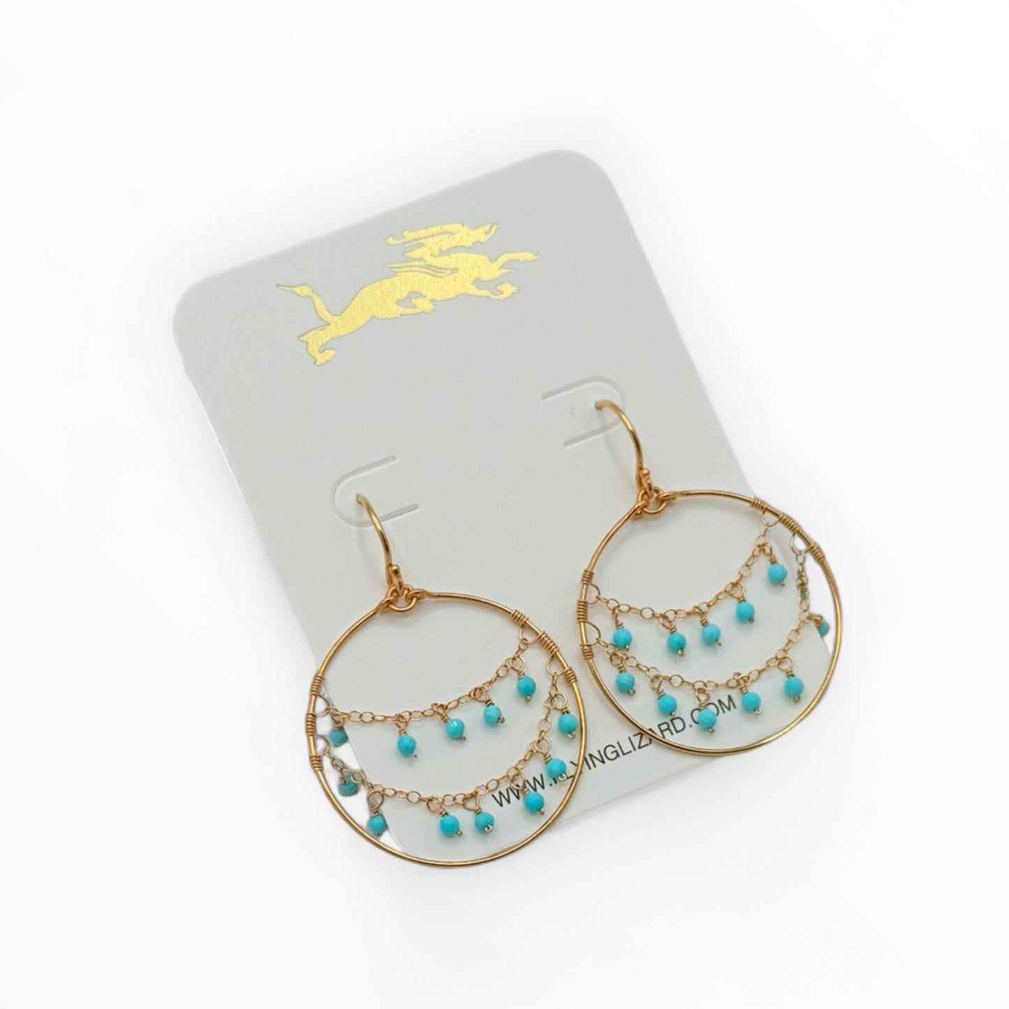 Turquoise Draped Hoop Earrings – 14K Gold Filled by Flying Lizard Design