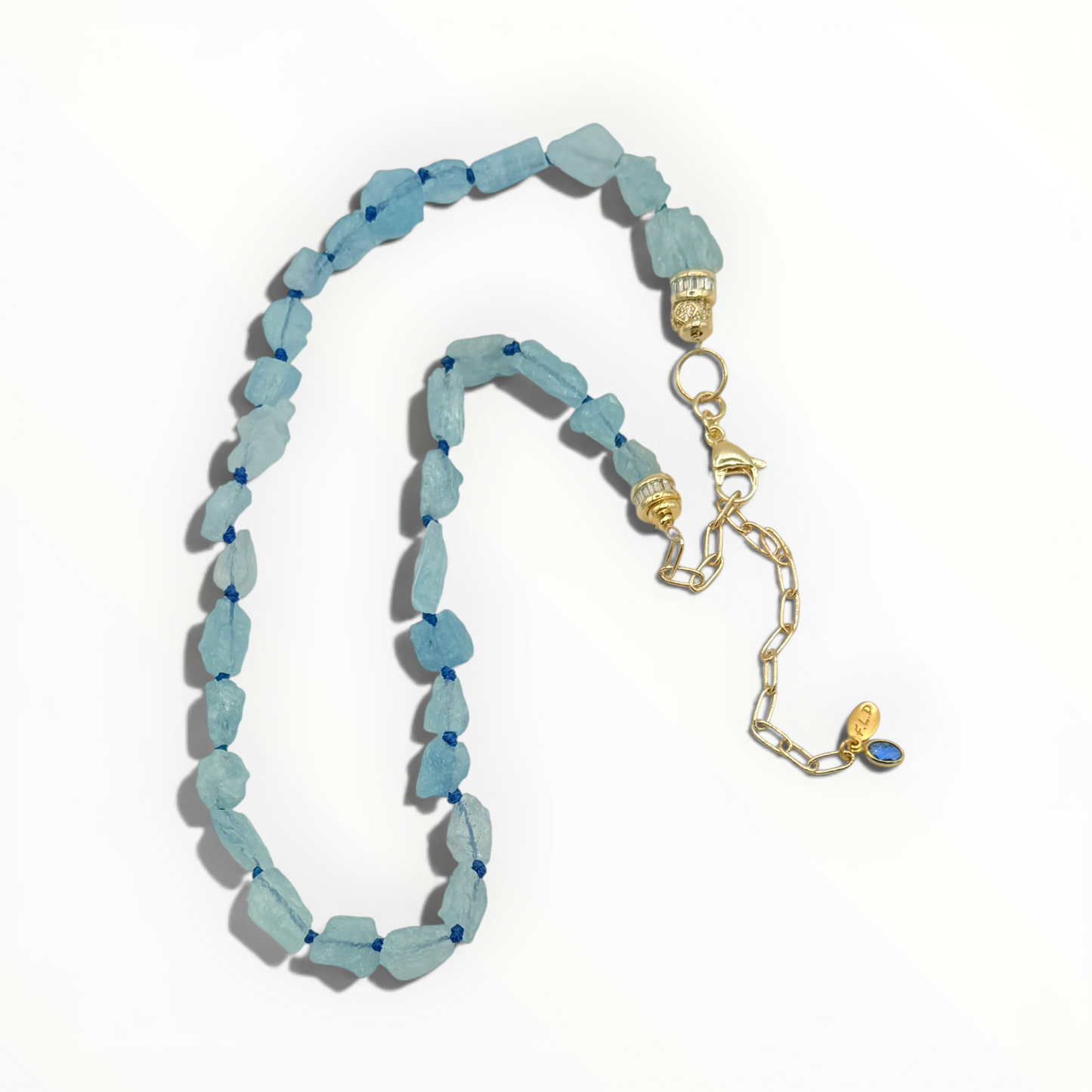 Natural Aquamarine or Tanzanite Double Silk Knotted Gemstone Necklace