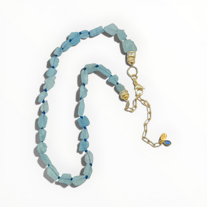 Natural Aquamarine or Tanzanite Double Silk Knotted Gemstone Necklace
