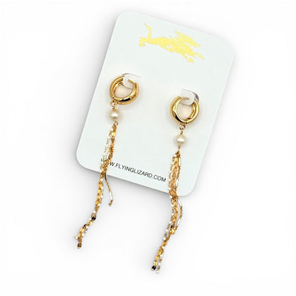 Delicate 14 k Gold Tassel Huggy Earrings