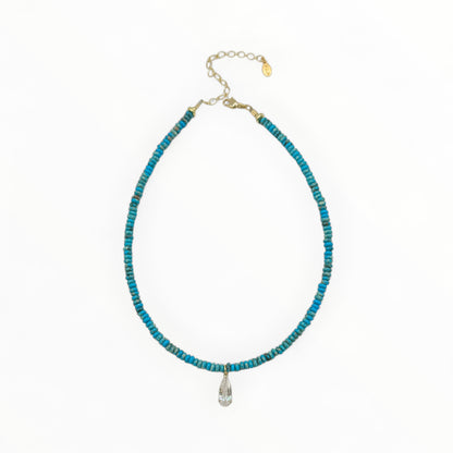 Blue Jasper Choker Necklace with Crystal Drop