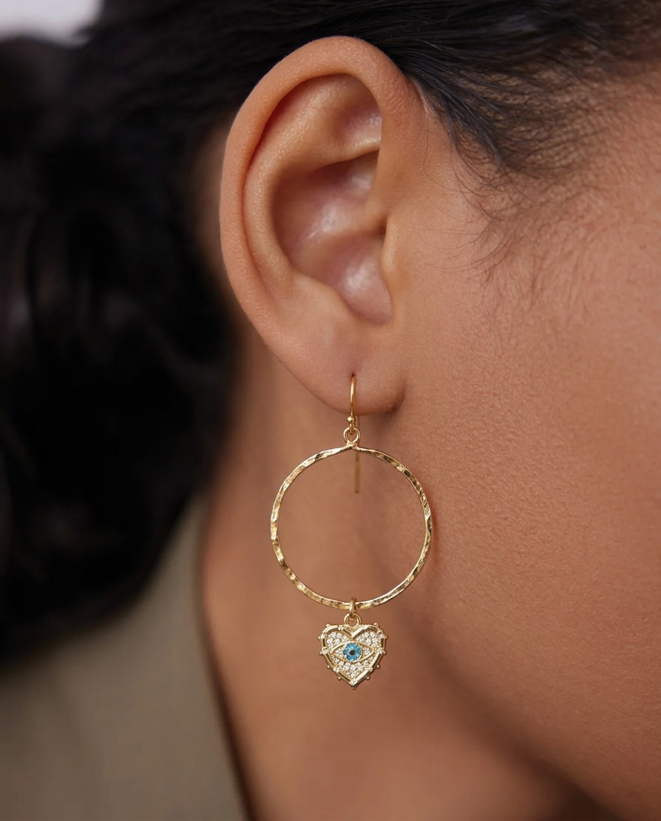 Evil Eye Heart Hoop Earring