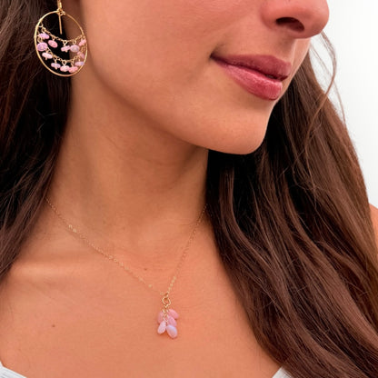 Pink Opal Cluster Gold Fill Necklace