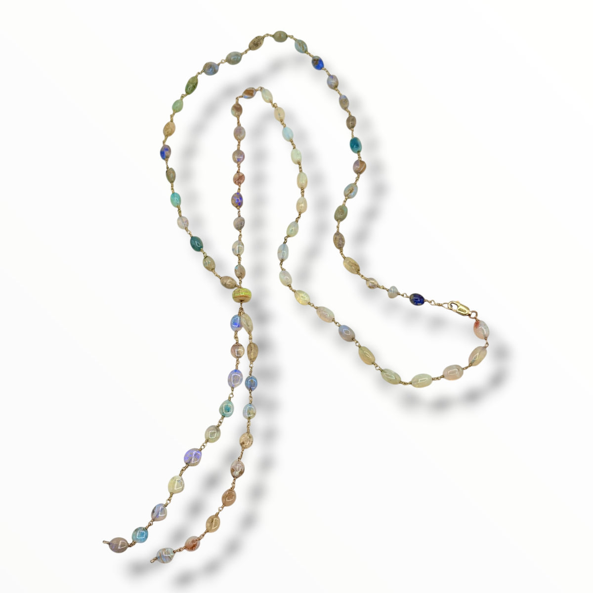 Rare Australian Opal Pebble 36” Lariat Necklace