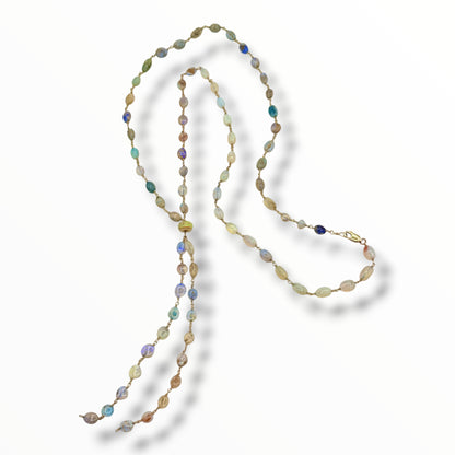 Rare Australian Opal Pebble 36” Lariat Necklace