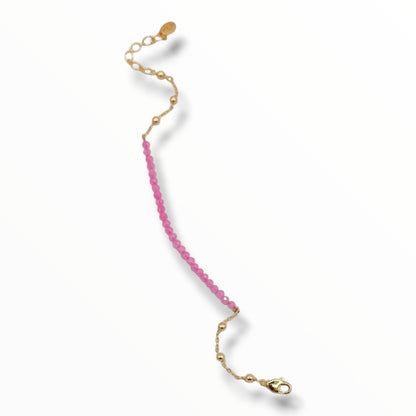 Rose Pink & BlueTurquoise Delicate Beaded Gold Bracelets