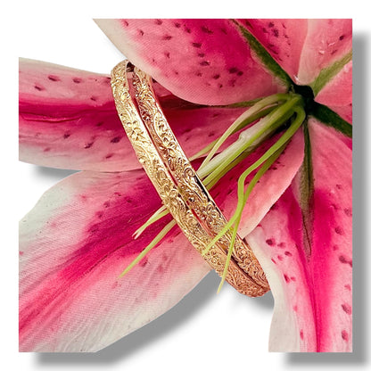 Heirloom Garden Deep Etched Floral Gold Bangles