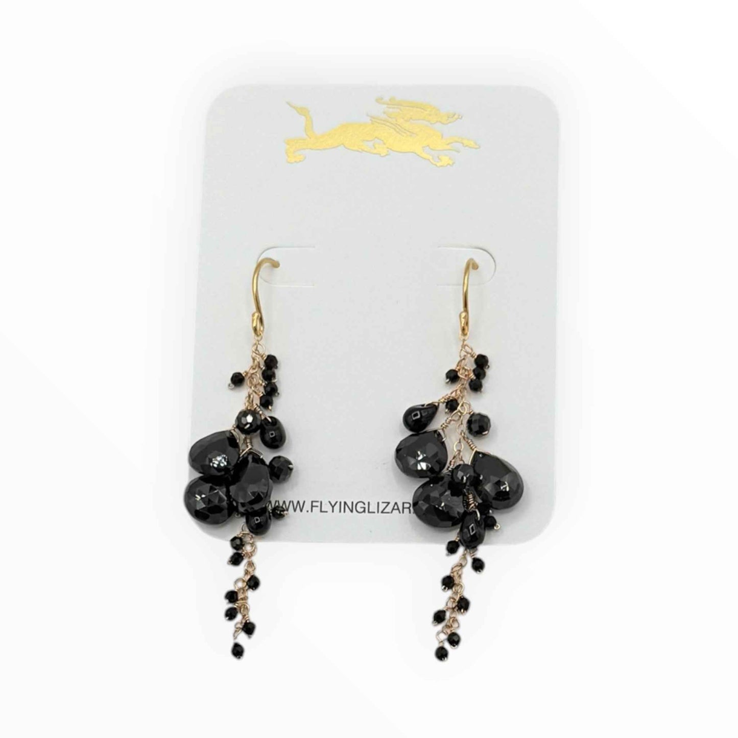 Midnight Black Spinel Gold Waterfall Earrings