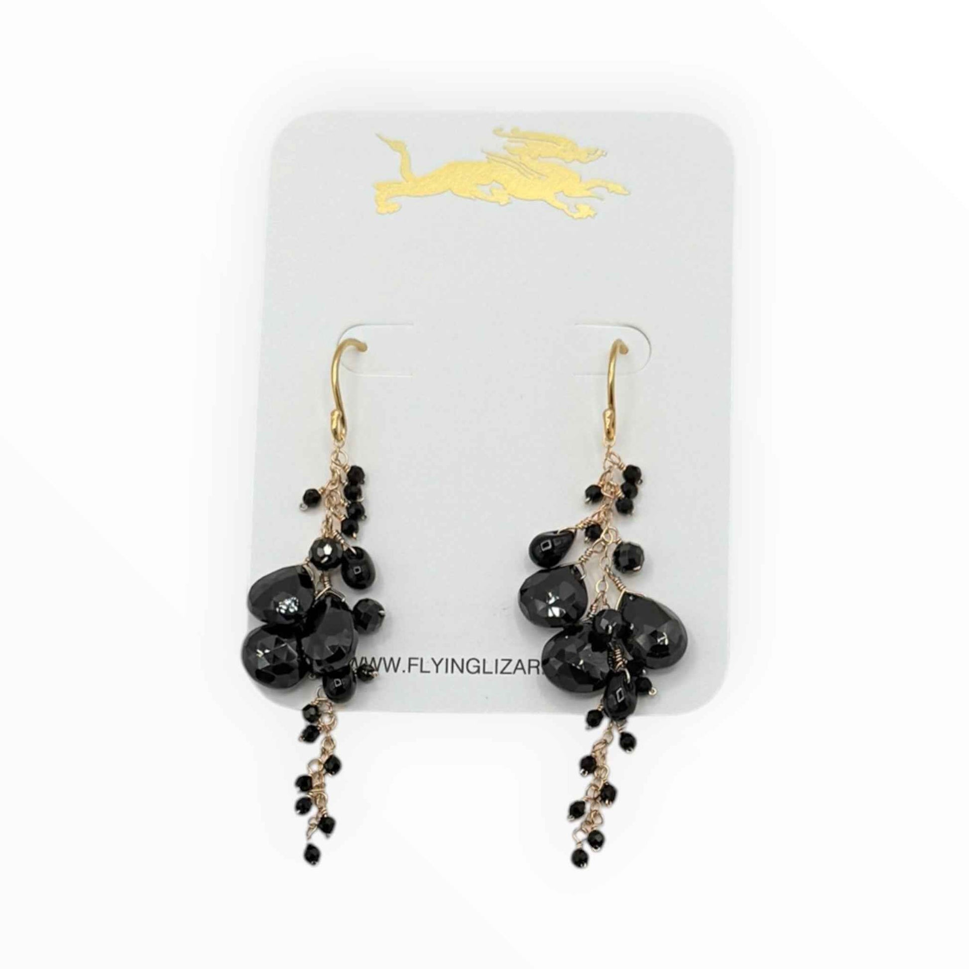 Midnight Black Spinel Gold Waterfall Earrings