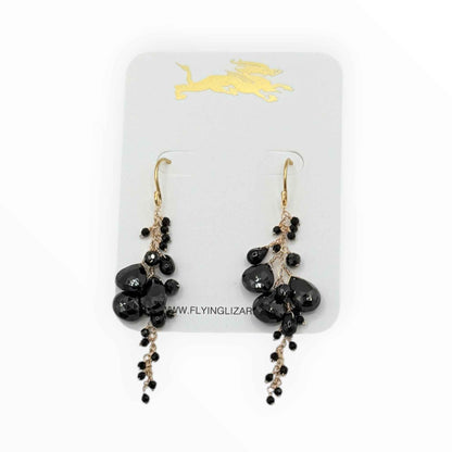 Midnight Black Spinel Gold Waterfall Earrings