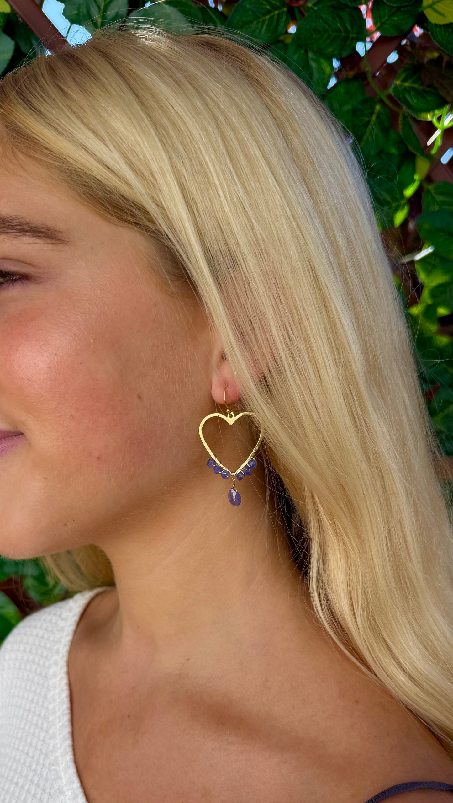 Tanzanite Heart Hoops