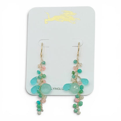 Aqua Chalcedony & Opal Cluster Earrings