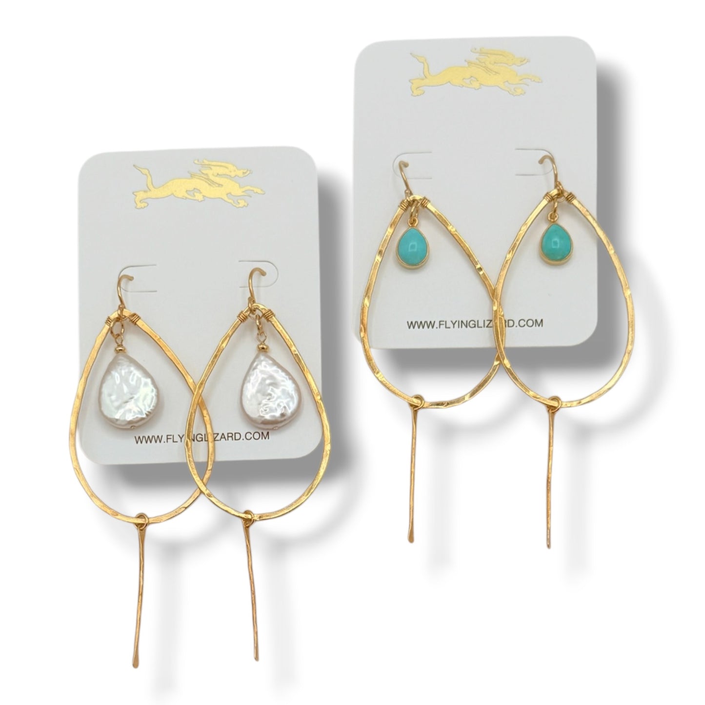 Hammered Gold Teardrop Earrings – Pearl or Turquoise