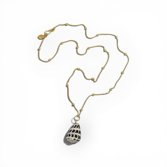 Natural Cone Shell Necklace – 25” Long Satellite Chain, Coastal Beach Jewelry by Flying Lizard Design