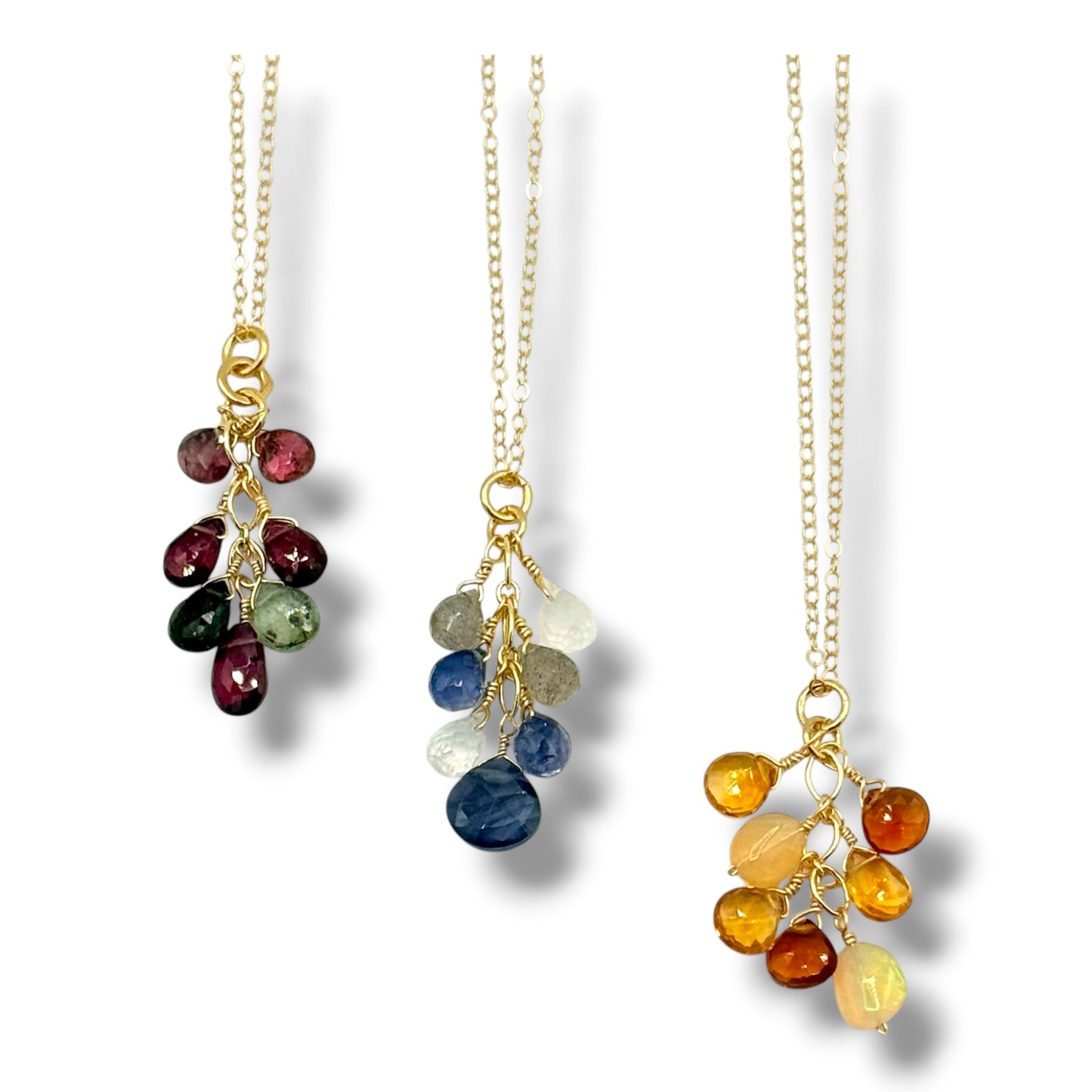 Gemstone Raindrop Necklace – Citrine, Tourmaline or Tanzanite Moonstone .