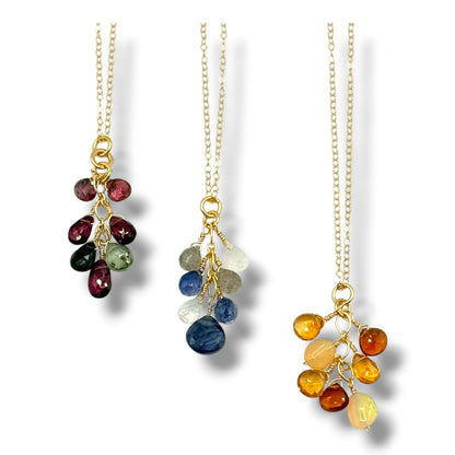 Gemstone Raindrop Necklace – Citrine, Tourmaline or Tanzanite Moonstone .