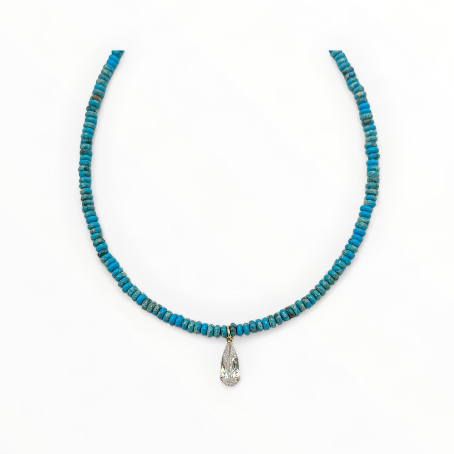 Blue Jasper Choker Necklace with Crystal Drop