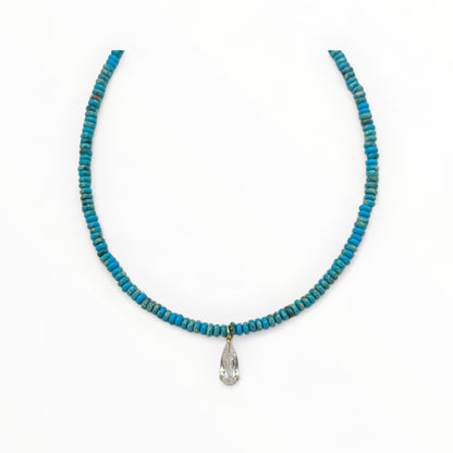 Blue Jasper Choker Necklace with Crystal Drop