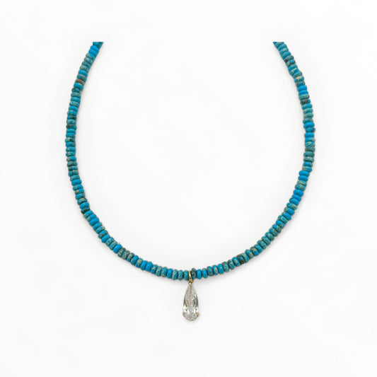 Blue Jasper Choker Necklace with Crystal Drop