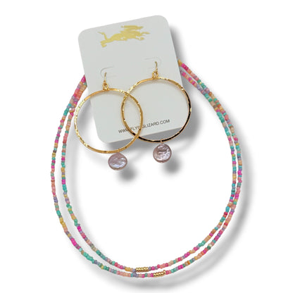 Purple Lavender Coin Pearl Hoops