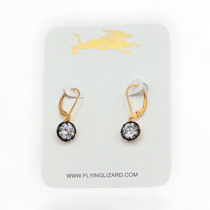 Vintage Black Prong Zircon Drop Earrings Round & Pear