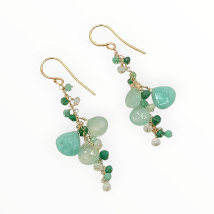 Amazonite, Emerald & Opal Cluster Earrings