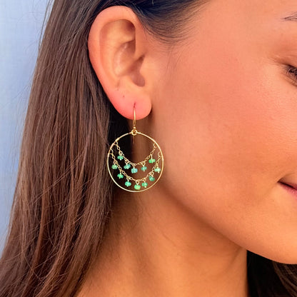 Green Opal Hoops
