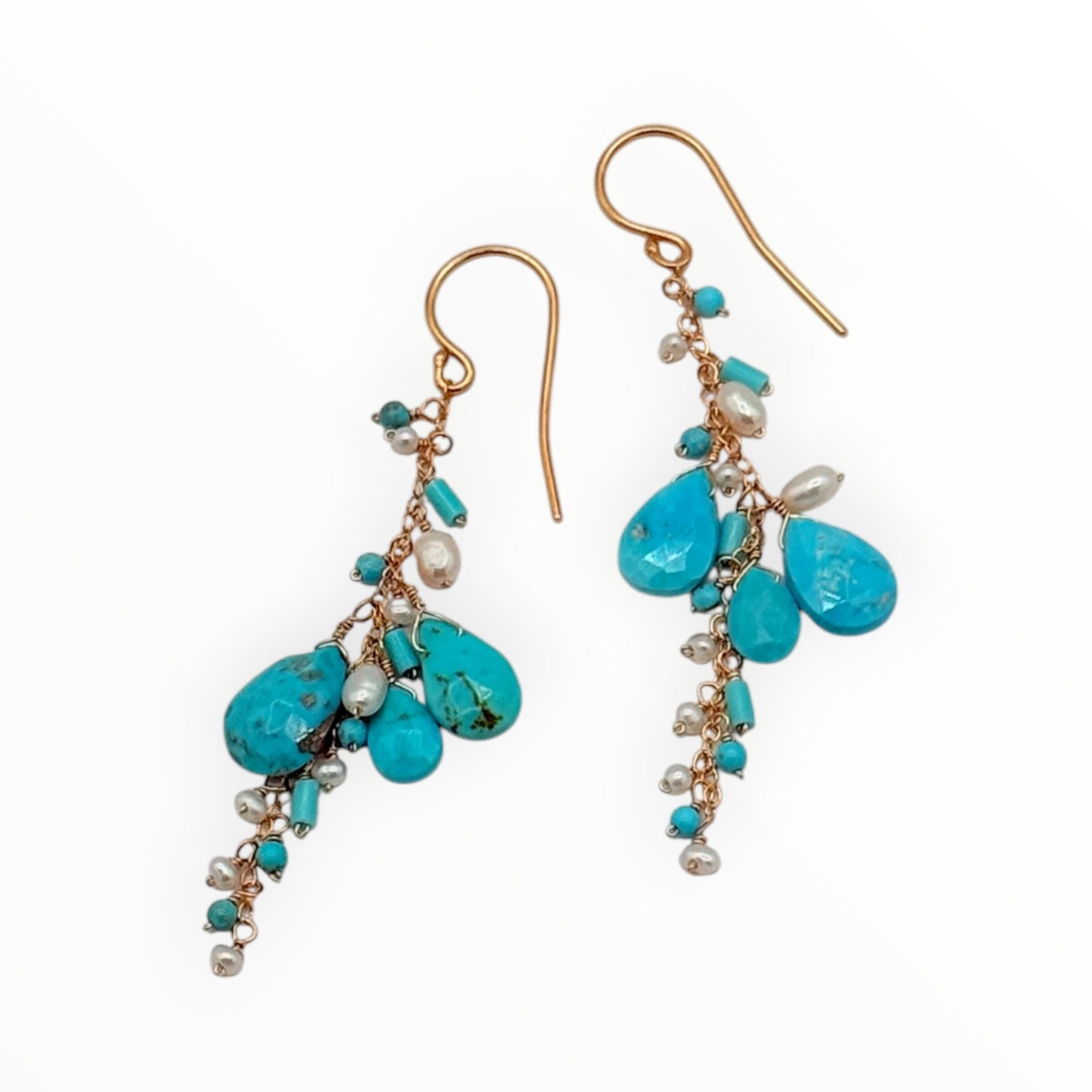 Turquoise & Gold Cluster Earrings