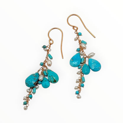 Turquoise & Gold Cluster Earrings